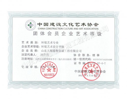 環(huán)境藝術(shù)企業(yè)藝術(shù)等級(jí)證書(shū)